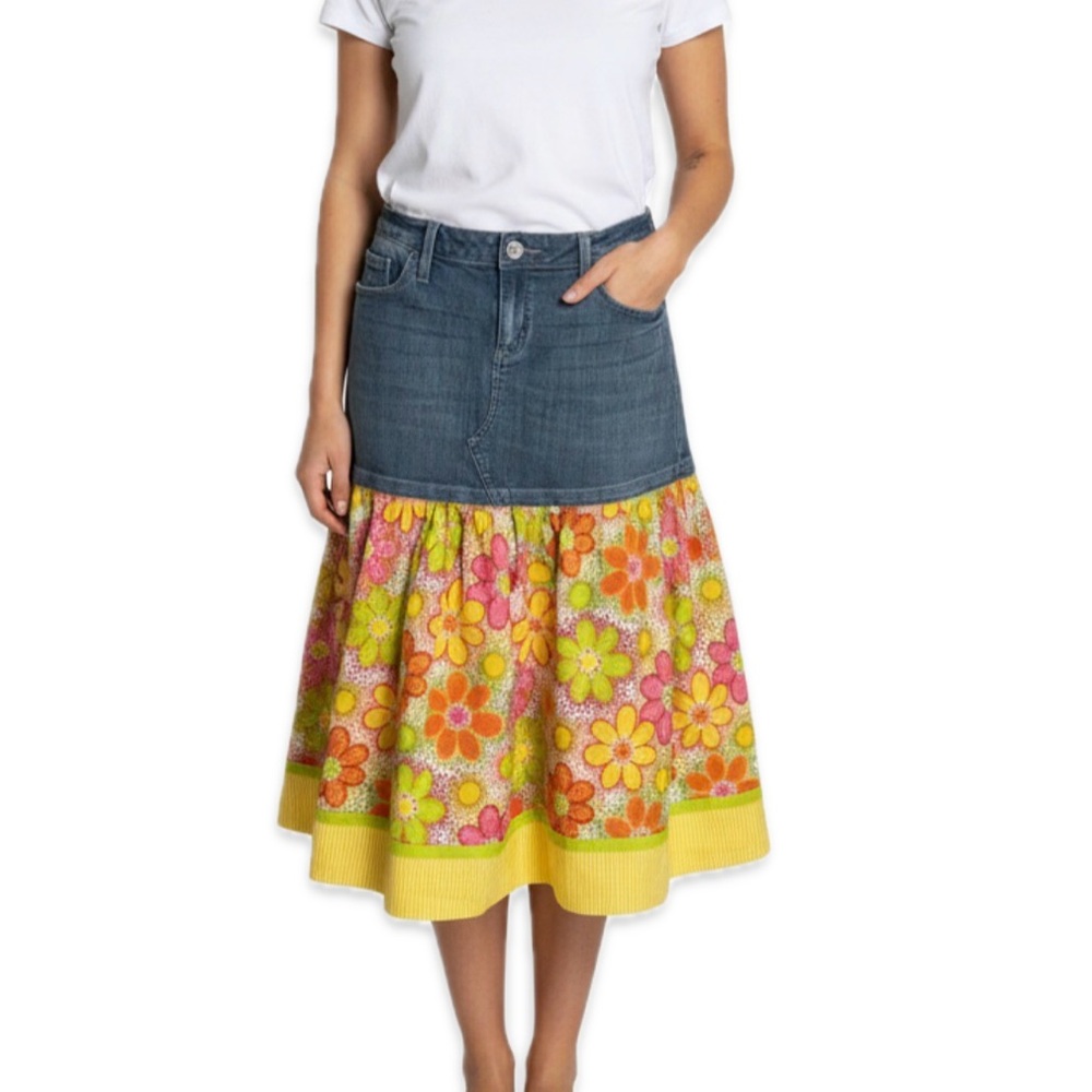 Bullhead Upcycled Floral Jean Skirt Size 9